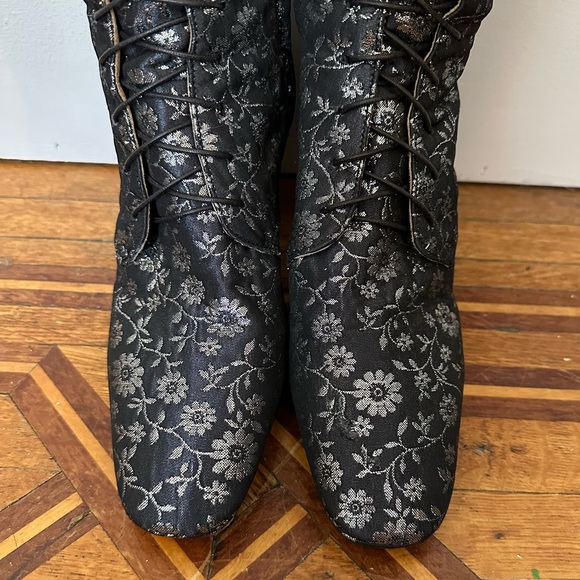 Anna Sui x Emma Hope Midnight Blue Tapestry Lace Up Boots - Picture 4 of 10